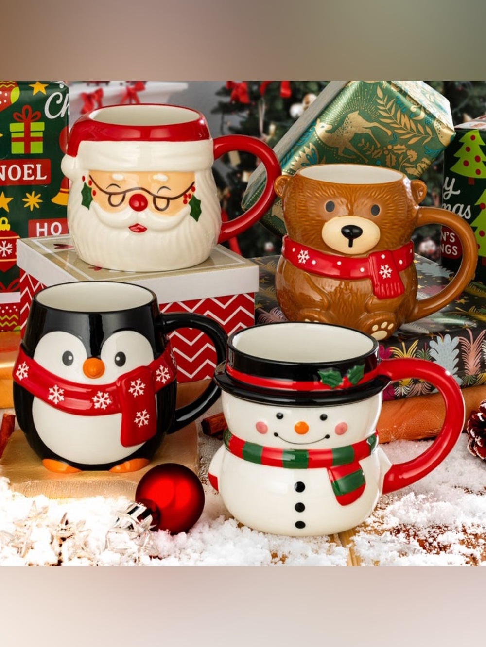Signature Housewares Figural Christmas Mugs, 4-piece Set